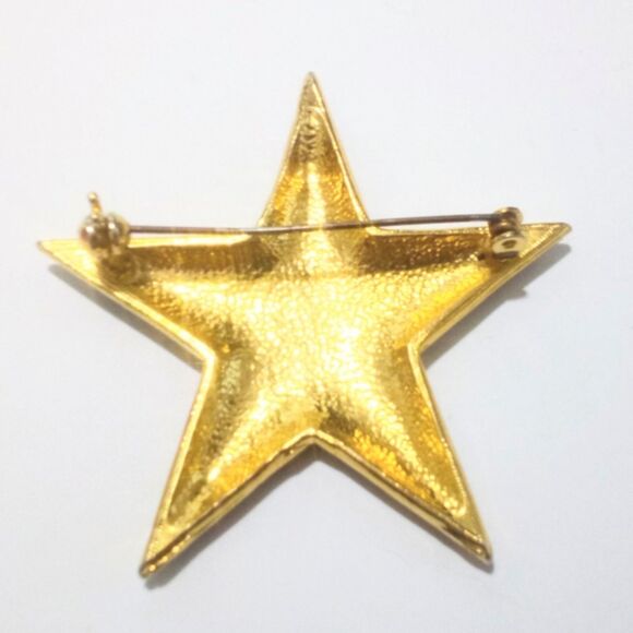 Vintage Navy Blue Enamel Celestial Star Brooch Gold Tone Moon & Stars Night Sky - Picture 5 of 6